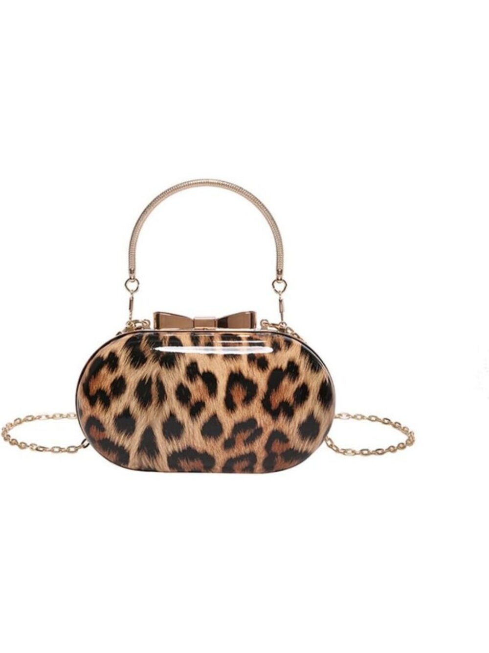 Chic Leopard Print Clutch Tote Bag | Evening Satchel with Chain Handle & Animal